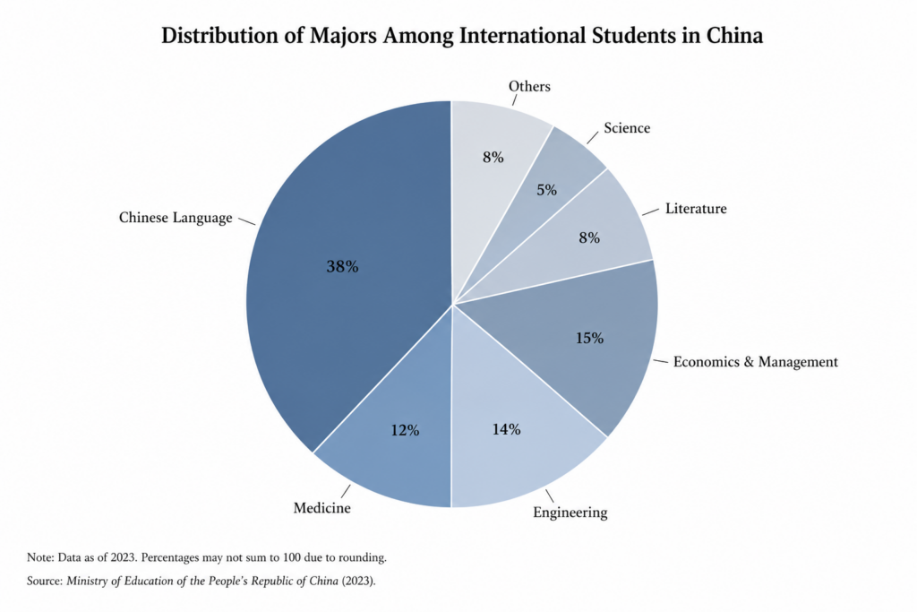 Figure: Distribution of concentrations for Foreign Students who Study in China. (留学生的专业分布)